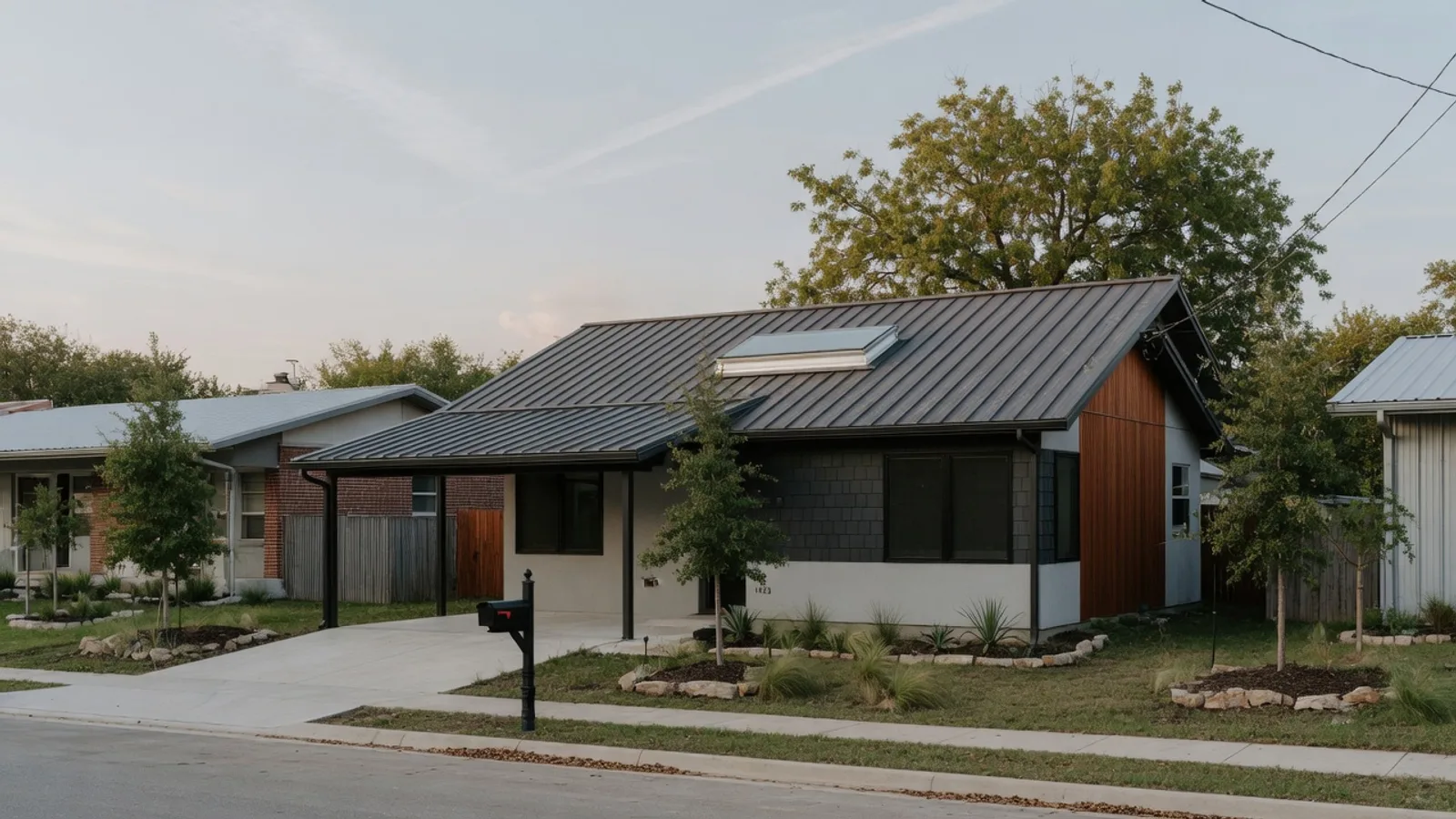 Curb-mounted skylight on a low-slope East Austin residential roof