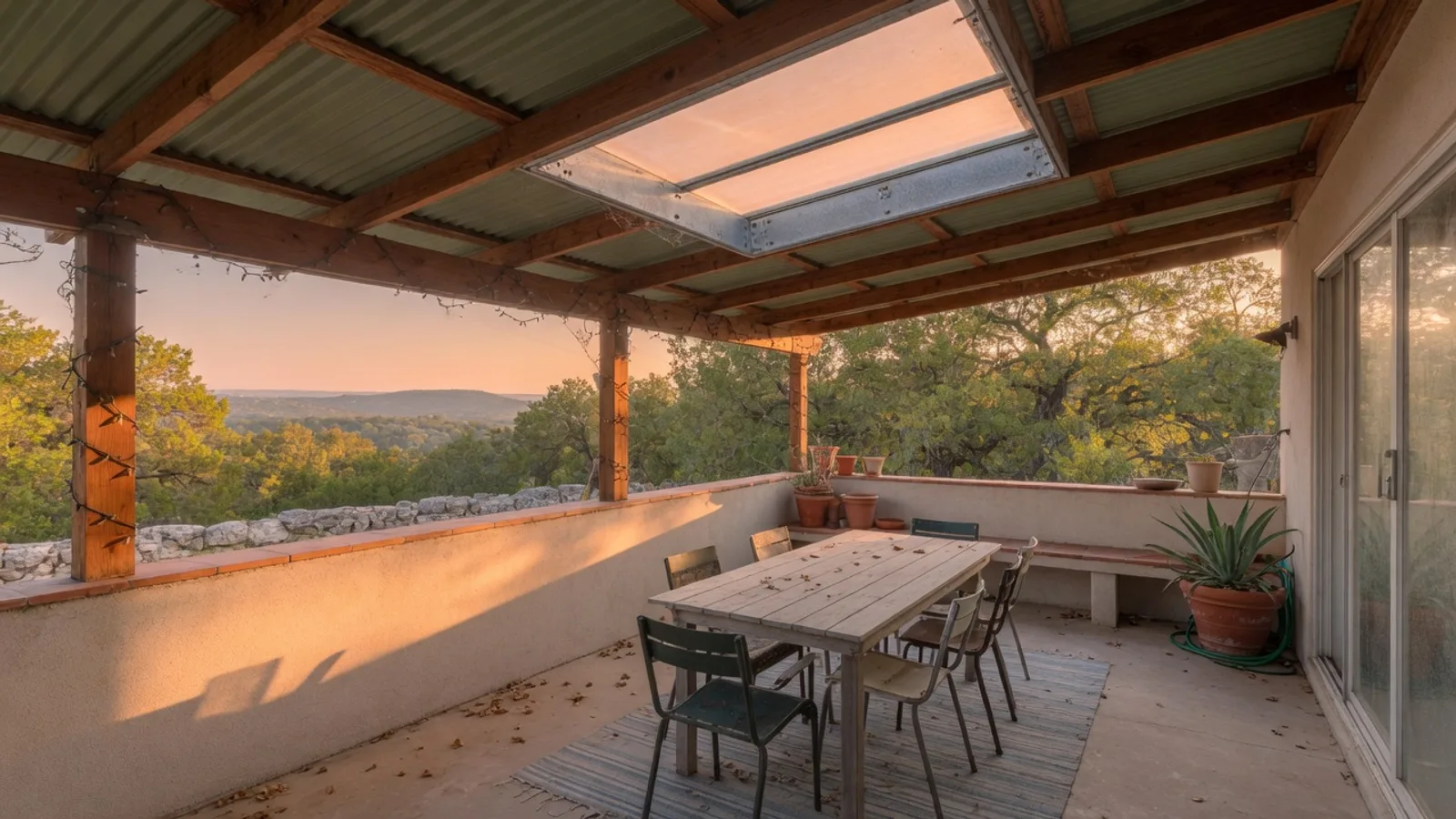 Rectangular skylight in an Austin patio cover roof