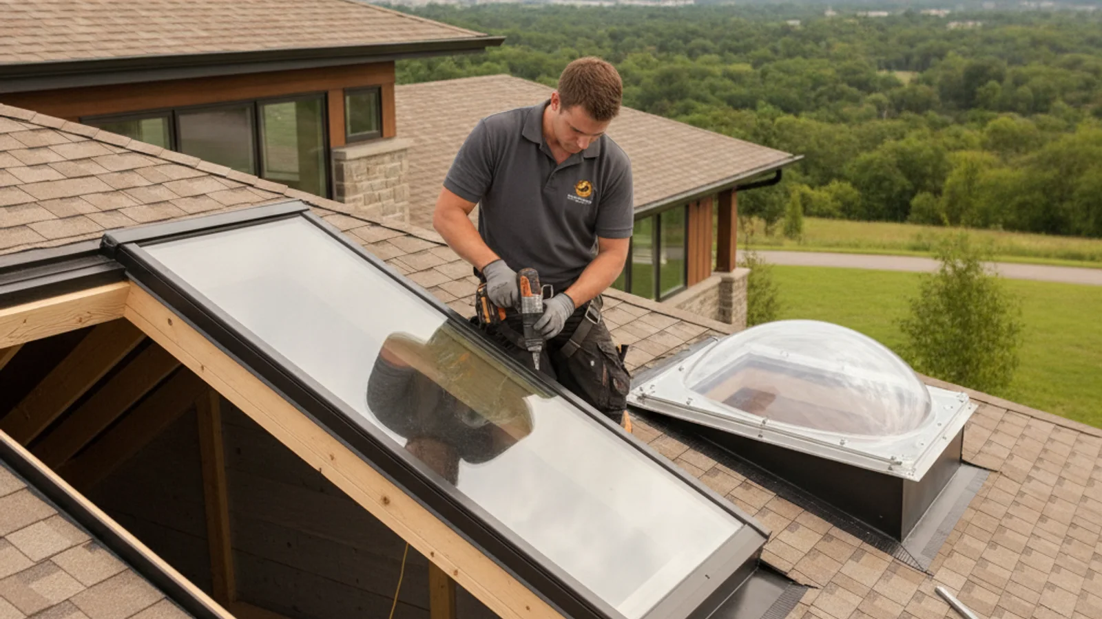 Roof window open for ventilation next to a fixed skylight on an Austin attic conversion