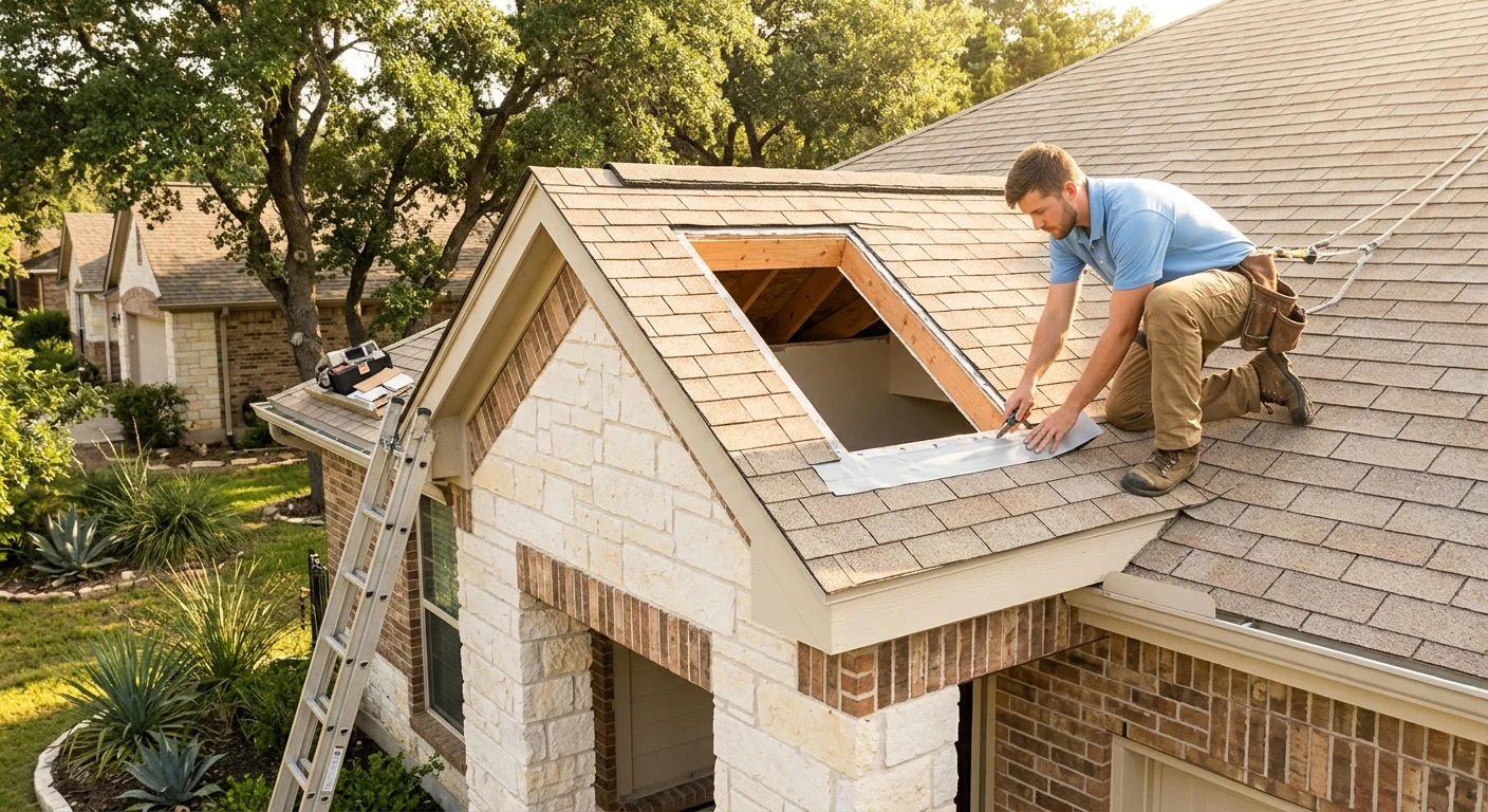 Austin home roof opening prepared for a skylight replacement